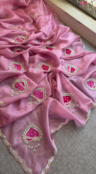 Tissue Handloom Banarasi Silk Saree with Pearl & Gotapatti