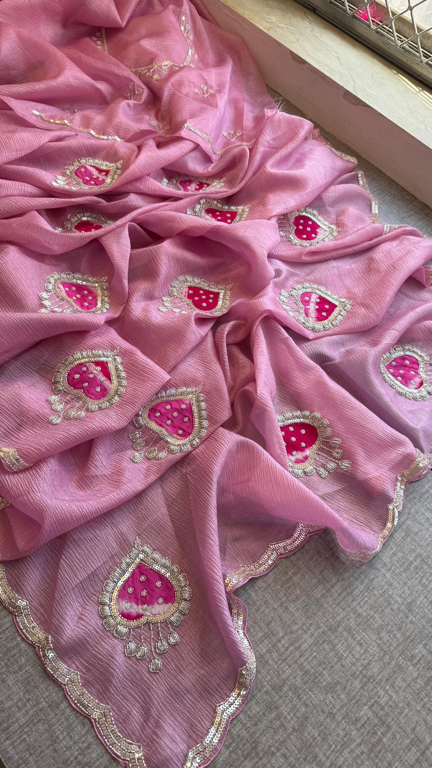 Tissue Handloom Banarasi Silk Saree with Pearl & Gotapatti