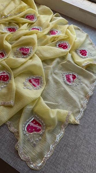 Tissue Handloom Banarasi Silk Saree with Pearl & Gotapatti