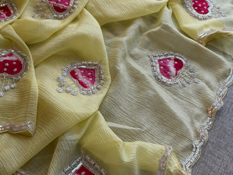 Tissue Handloom Banarasi Silk Saree with Pearl & Gotapatti