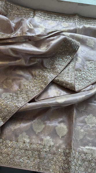Tissue Handloom Banarasi Silk Saree with Pearl & Gotapatti