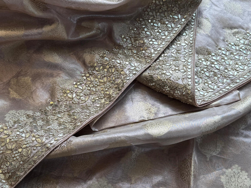 Tissue Handloom Banarasi Silk Saree with Pearl & Gotapatti