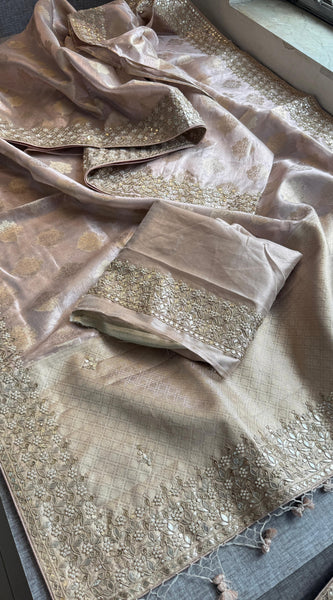 Tissue Handloom Banarasi Silk Saree with Pearl & Gotapatti