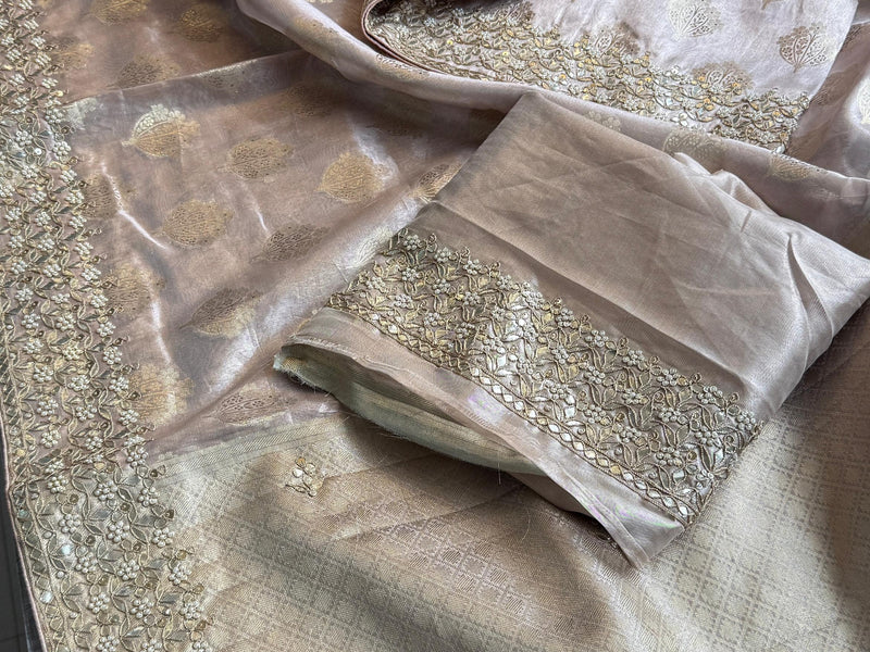 Tissue Handloom Banarasi Silk Saree with Pearl & Gotapatti