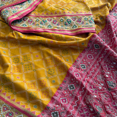 Patola Munga Banarasi Silk Saree with Zardozi & Pearl Work
