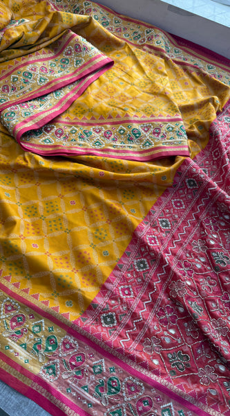 Patola Munga Banarasi Silk Saree with Zardozi & Pearl Work