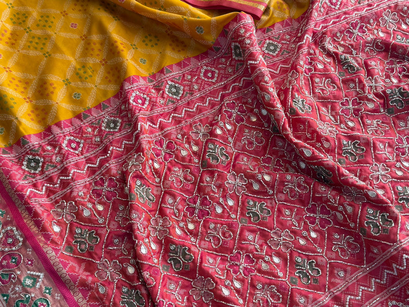 Patola Munga Banarasi Silk Saree with Zardozi & Pearl Work