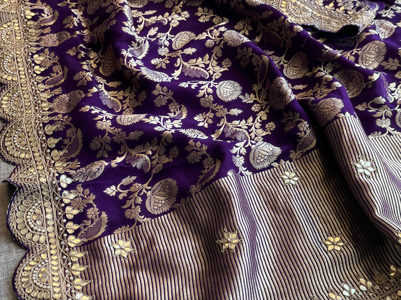Khaddi Georgette Banarasi Saree with Pearl & Gotapatti Work