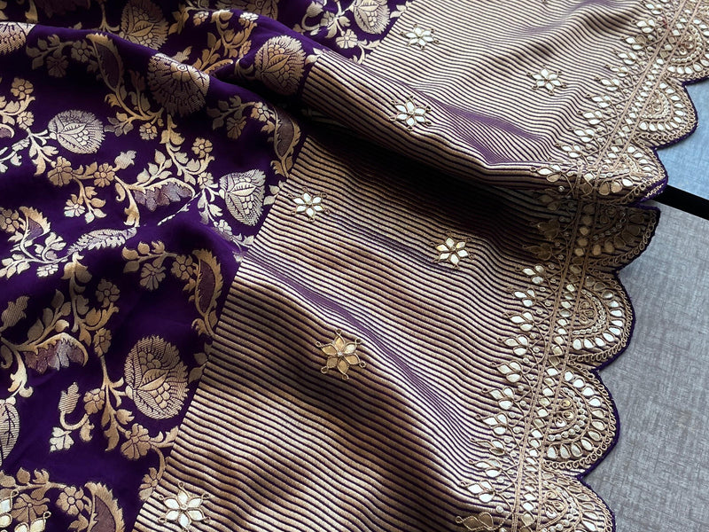 Khaddi Georgette Banarasi Saree with Pearl & Gotapatti Work