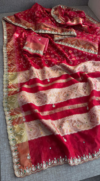 Soft Organza Saree with Pittan & Resham Hand Embroidery
