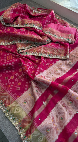 Soft Organza Saree with Pittan & Resham Hand Embroidery