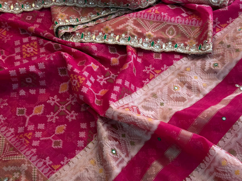 Soft Organza Saree with Pittan & Resham Hand Embroidery