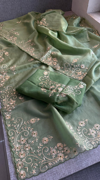 Soft Crepe Silk Saree with Zarkan & Kasab Embellishment