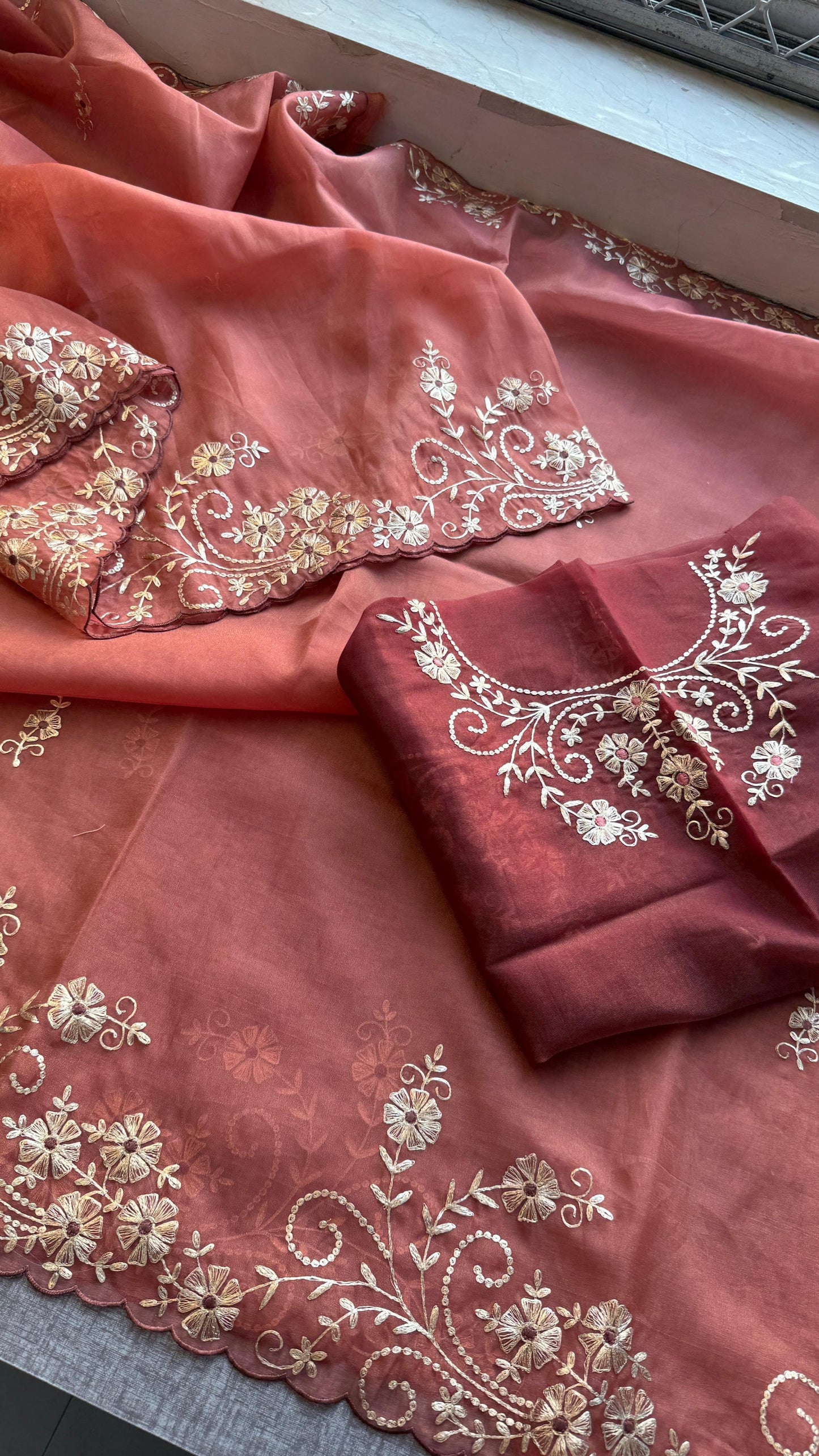 Soft Crepe Silk Saree with Zarkan & Kasab Embellishment