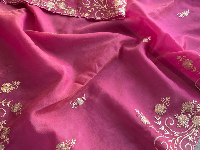 Soft Crepe Silk Saree with Zarkan & Kasab Embellishment