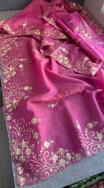 Soft Crepe Silk Saree with Zarkan & Kasab Embellishment