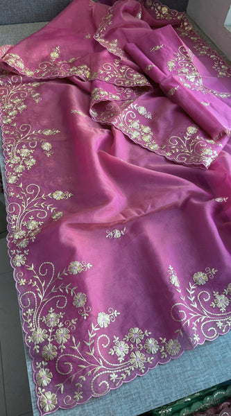 Soft Crepe Silk Saree with Zarkan & Kasab Embellishment