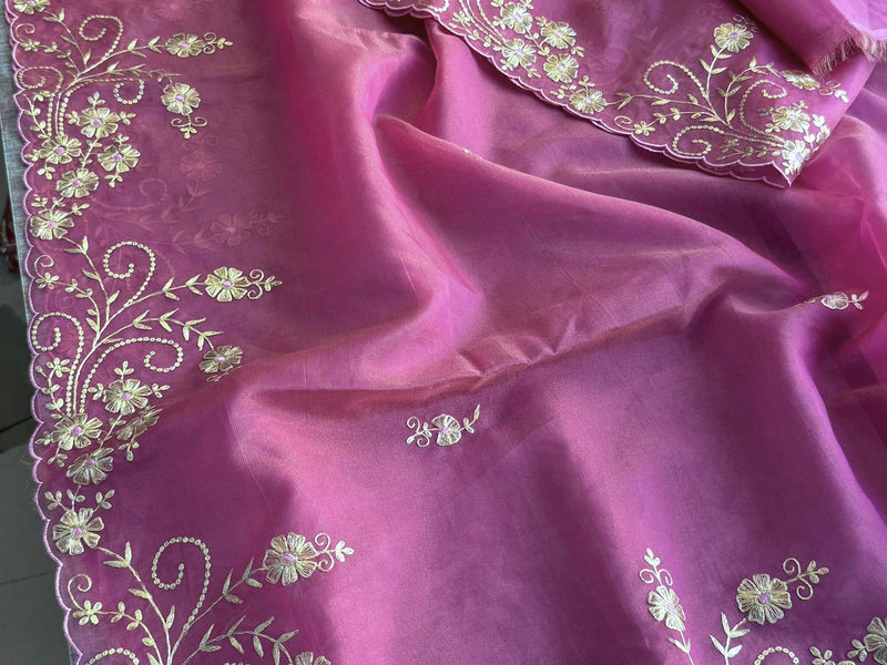 Soft Crepe Silk Saree with Zarkan & Kasab Embellishment