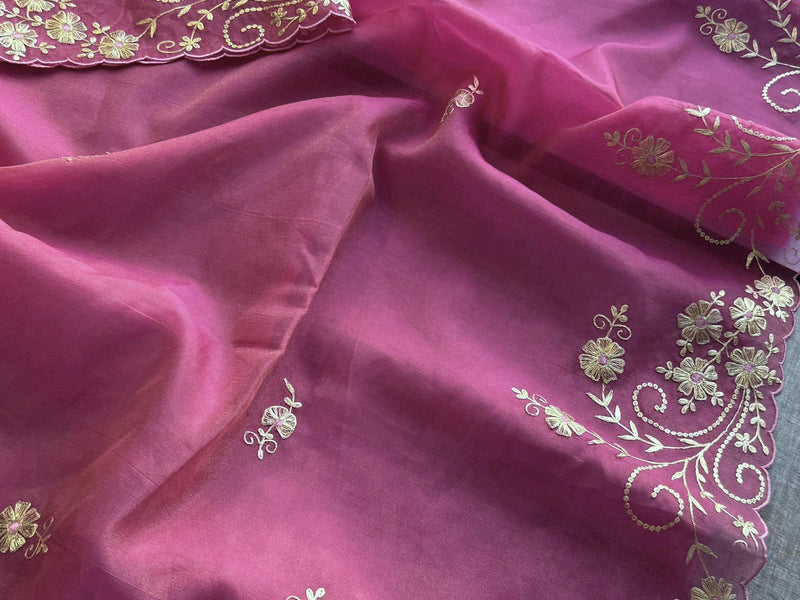 Soft Crepe Silk Saree with Zarkan & Kasab Embellishment