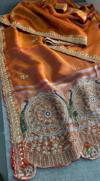 Pure Tissue Banarasi Silk Saree | Zardozi & Kutdana Work