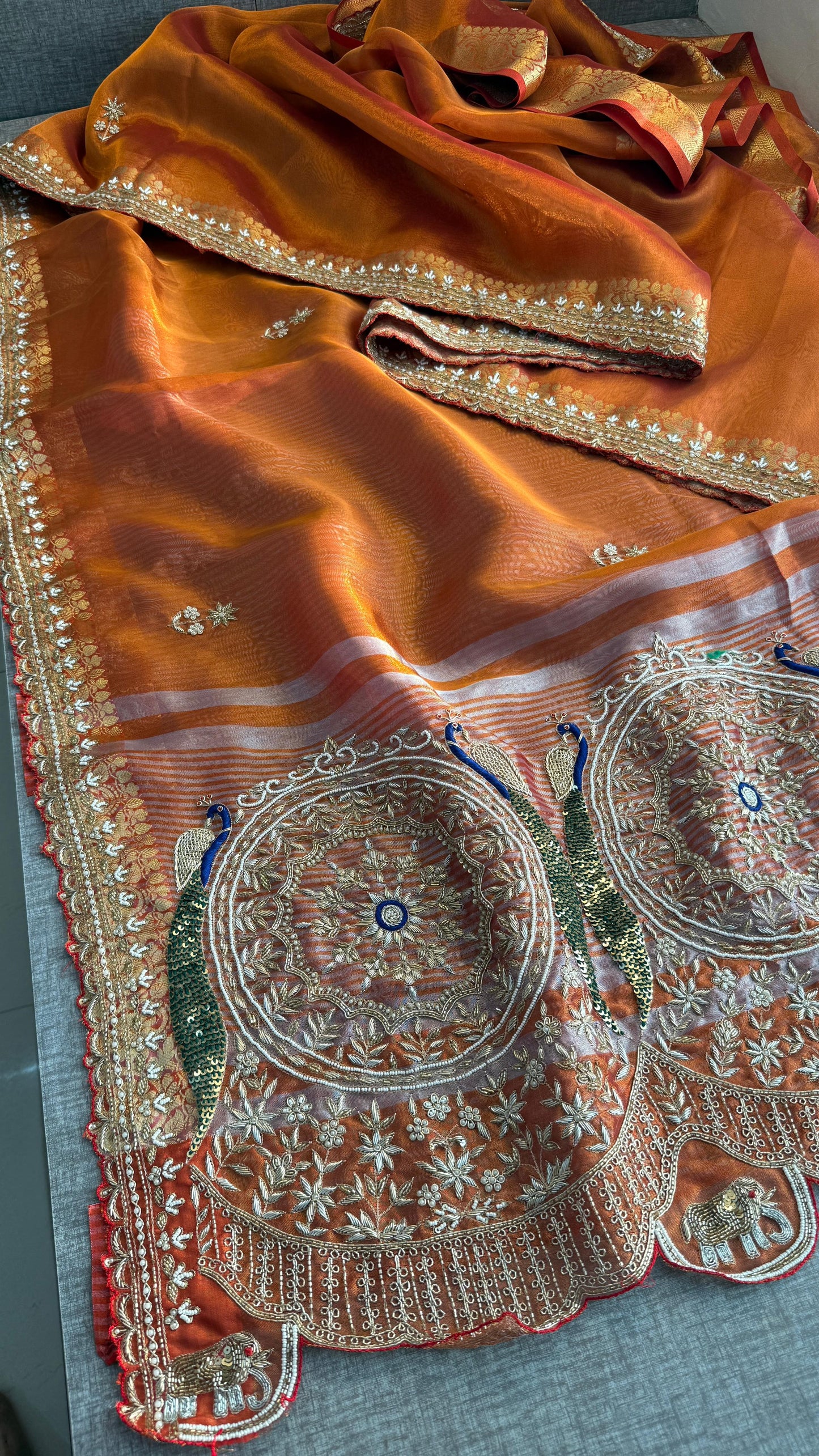 Pure Tissue Banarasi Silk Saree | Zardozi & Kutdana Work