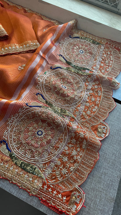 Pure Tissue Banarasi Silk Saree | Zardozi & Kutdana Work