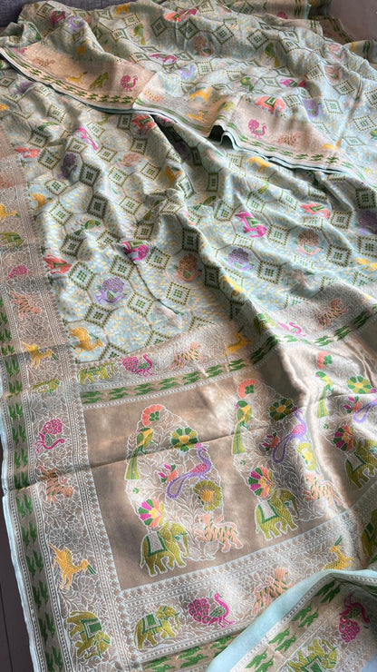 Pure Heavy Khaddi Georgette Saree with Bandhani & Meena Banarasi Weaving