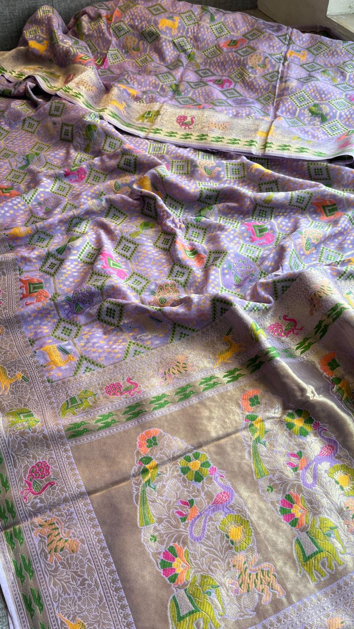 Pure Heavy Khaddi Georgette Saree with Bandhani & Meena Banarasi Weaving