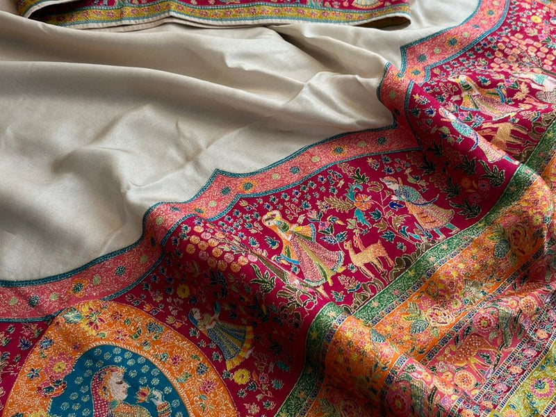 Pure Munga Tussar Silk Saree with Meena Banarasi Weaving