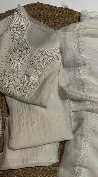 Dyeable Mul Chanderi Kurta Dupatta Set with Elegant Mukaish Work