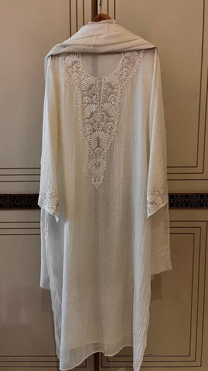 Dyeable Mul Chanderi Kurta Dupatta Set with Elegant Mukaish Work