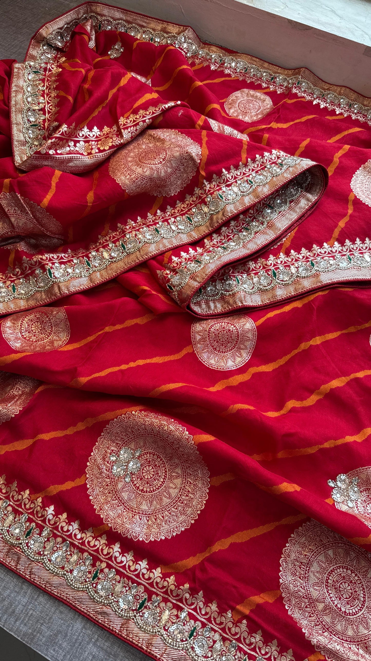 Munga Silk Saree with Zardozi & Pearl Embroidery