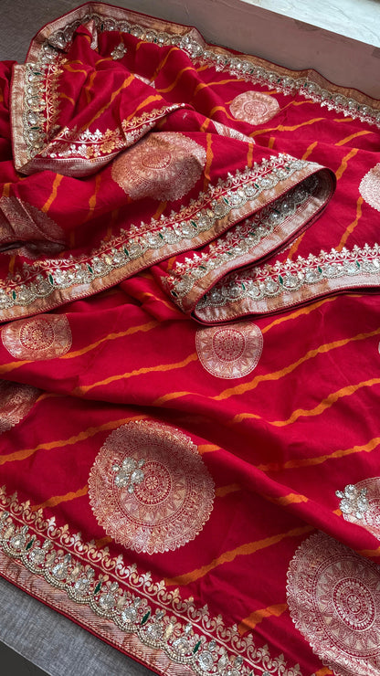Munga Silk Saree with Zardozi & Pearl Embroidery