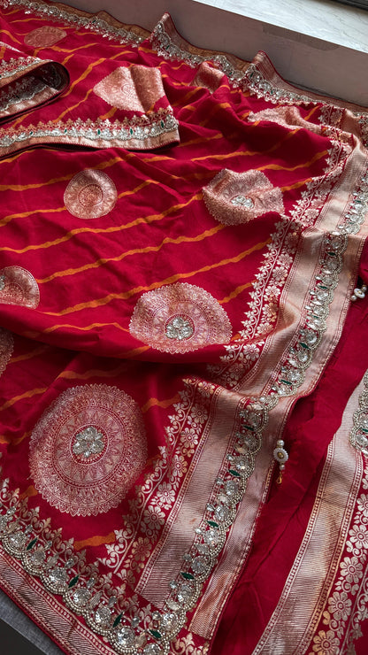 Munga Silk Saree with Zardozi & Pearl Embroidery