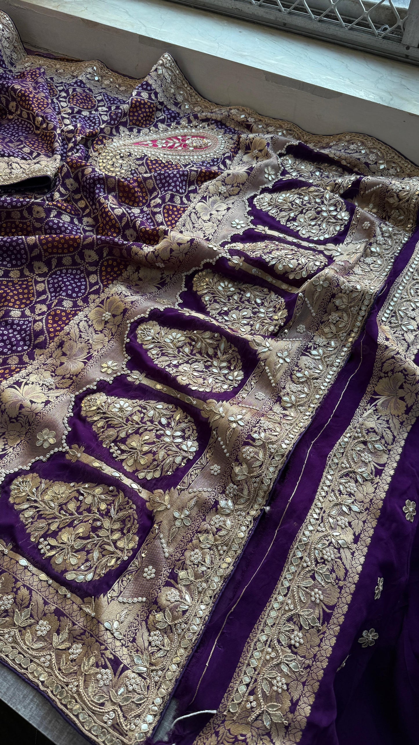 Khaddi Georgette Banarasi Saree with Gotapatti & Pearl Work