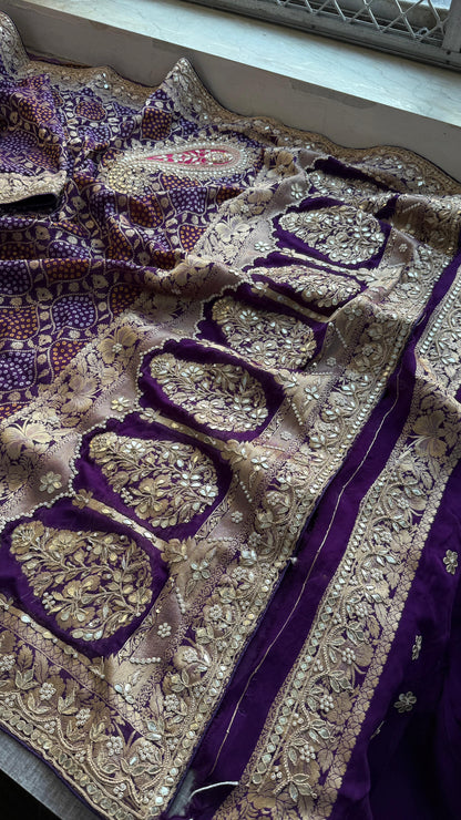 Khaddi Georgette Banarasi Saree with Gotapatti & Pearl Work