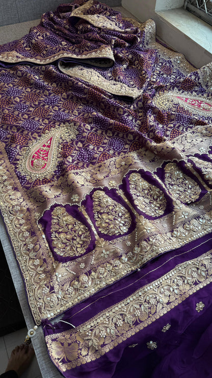 Khaddi Georgette Banarasi Saree with Gotapatti & Pearl Work