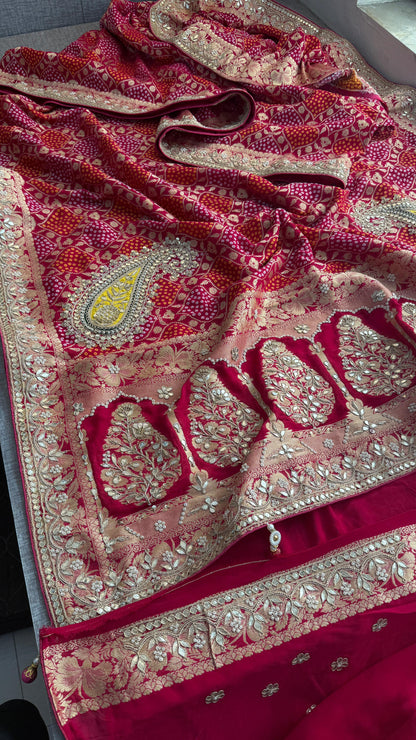 Khaddi Georgette Banarasi Saree with Gotapatti & Pearl Work