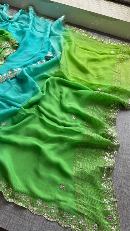 Chinon Crepe Saree with Kasab & Gotapatti Embroidery
