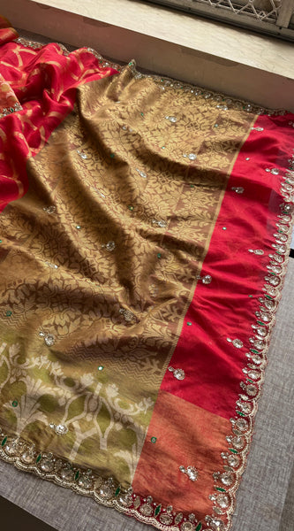 Kora Patola Banarasi Saree with Zardozi & Anchor Work