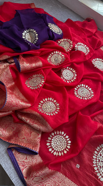 Munga Silk Banarasi Saree with Anchor, Pearl & Zardozi