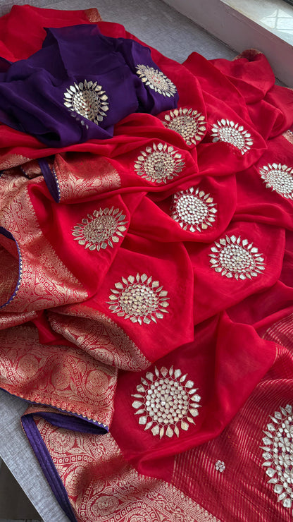 Munga Silk Banarasi Saree with Anchor, Pearl & Zardozi