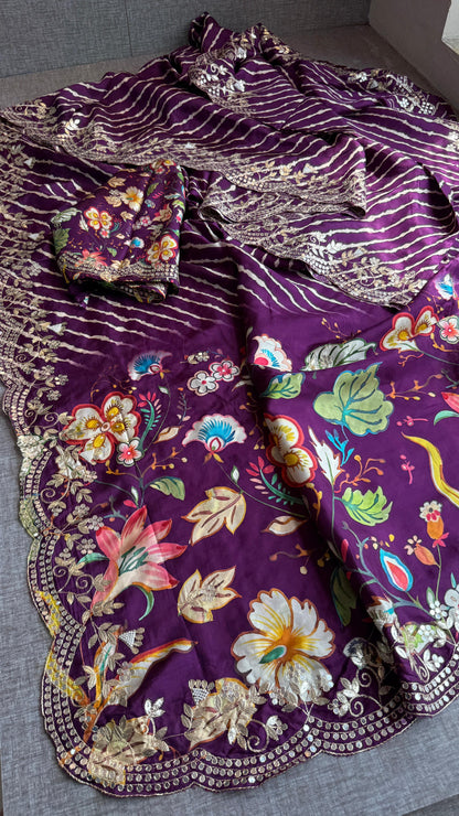 Munga Crepe Silk Saree with Kasab & Gotapatti Detailing