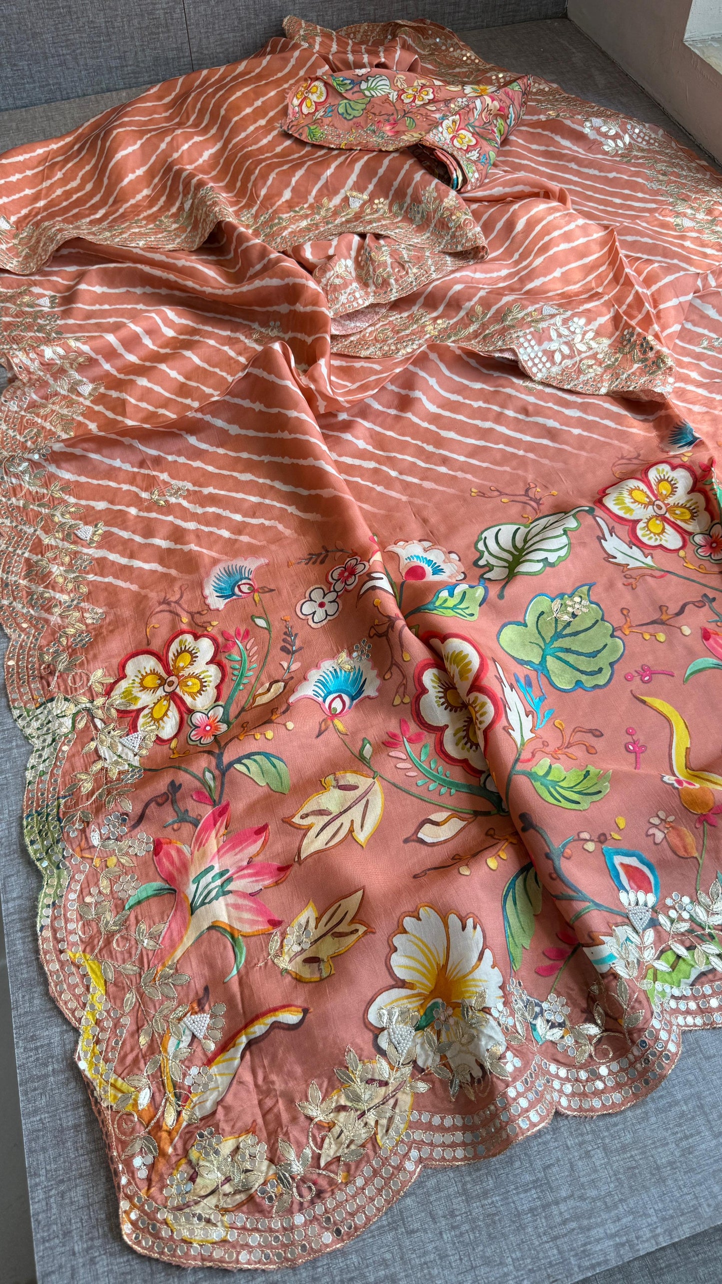 Munga Crepe Silk Saree with Kasab & Gotapatti Detailing