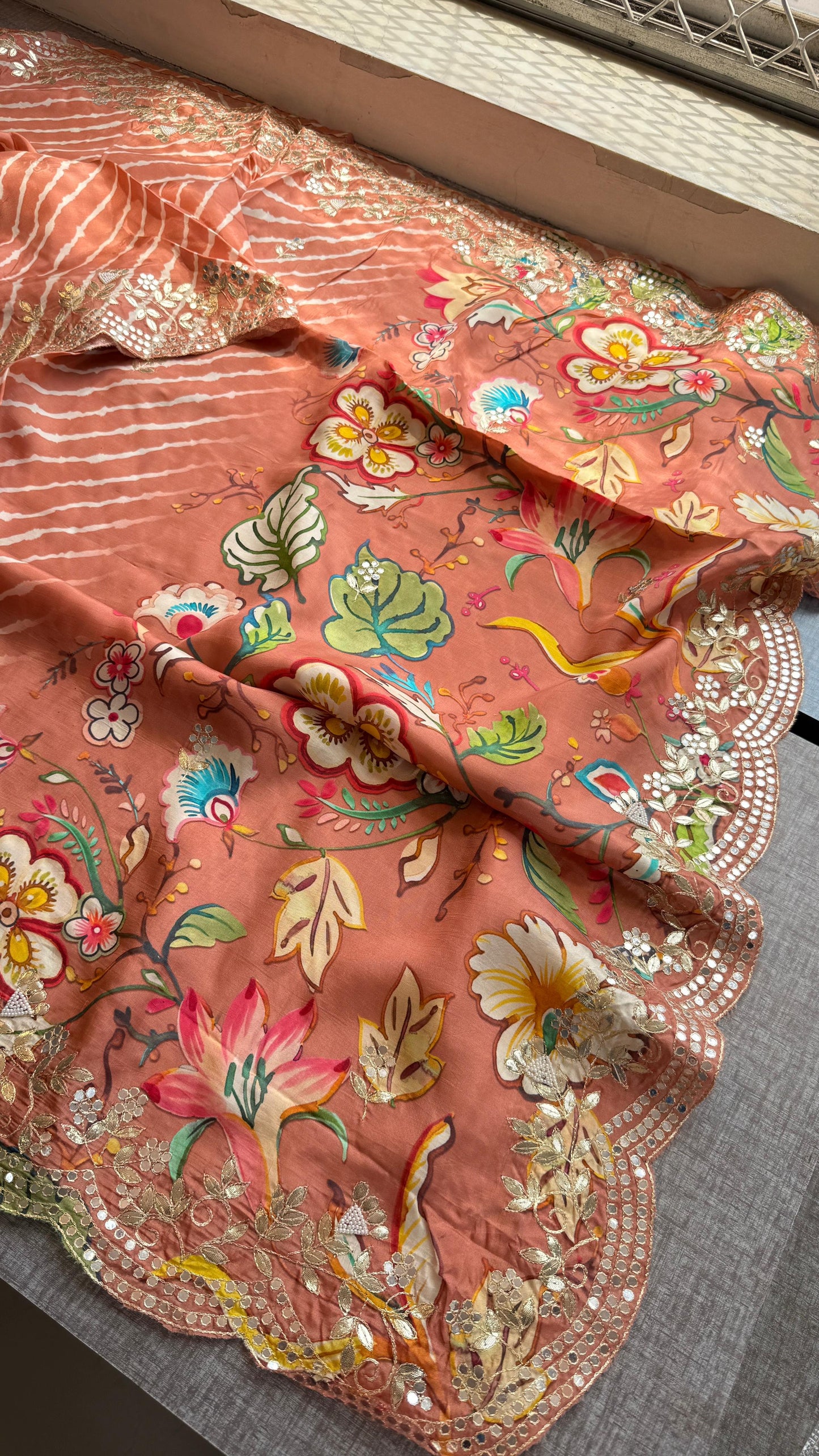 Munga Crepe Silk Saree with Kasab & Gotapatti Detailing