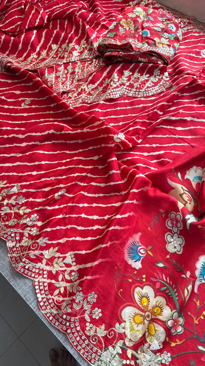 Munga Crepe Silk Saree with Kasab & Gotapatti Detailing