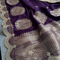 Munga Banarasi Silk Saree with Zardozi & Pearl Embroidery
