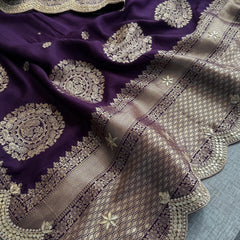 Munga Banarasi Silk Saree with Zardozi & Pearl Embroidery