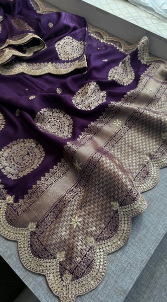Munga Banarasi Silk Saree with Zardozi & Pearl Embroidery