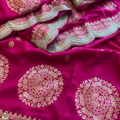 Munga Banarasi Silk Saree with Zardozi & Pearl Embroidery